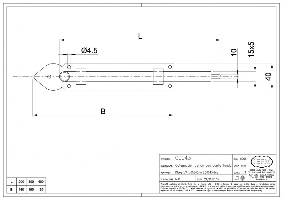 Catenaccio Rustico Verticale Nero Goffrato - disegno tecnico