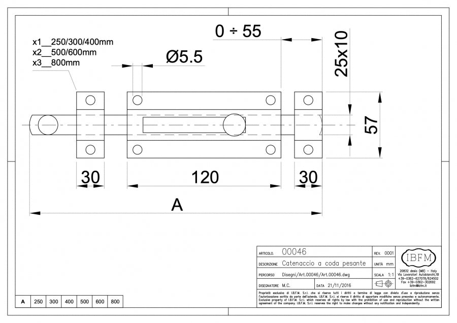 Catenaccio a Coda - disegno tecnico