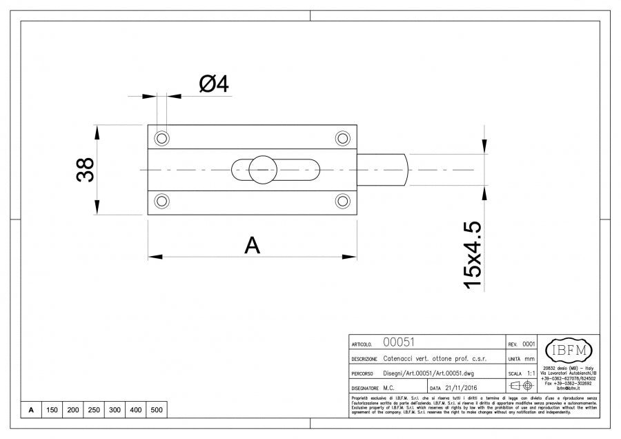 Catenaccio Verticale - disegno tecnico