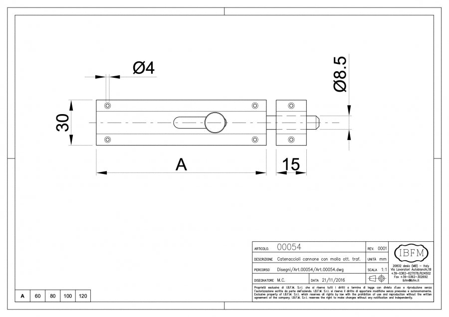 Catenaccio a Cannone - disegno tecnico