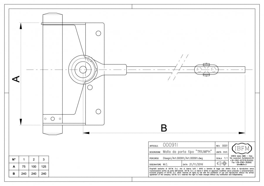 Chiudiporta a molla in acciaio inox - disegno tecnico