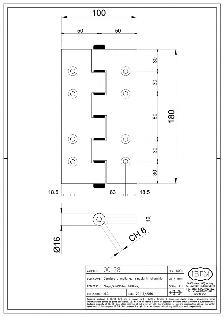 Cerniera a Molla - disegno tecnico