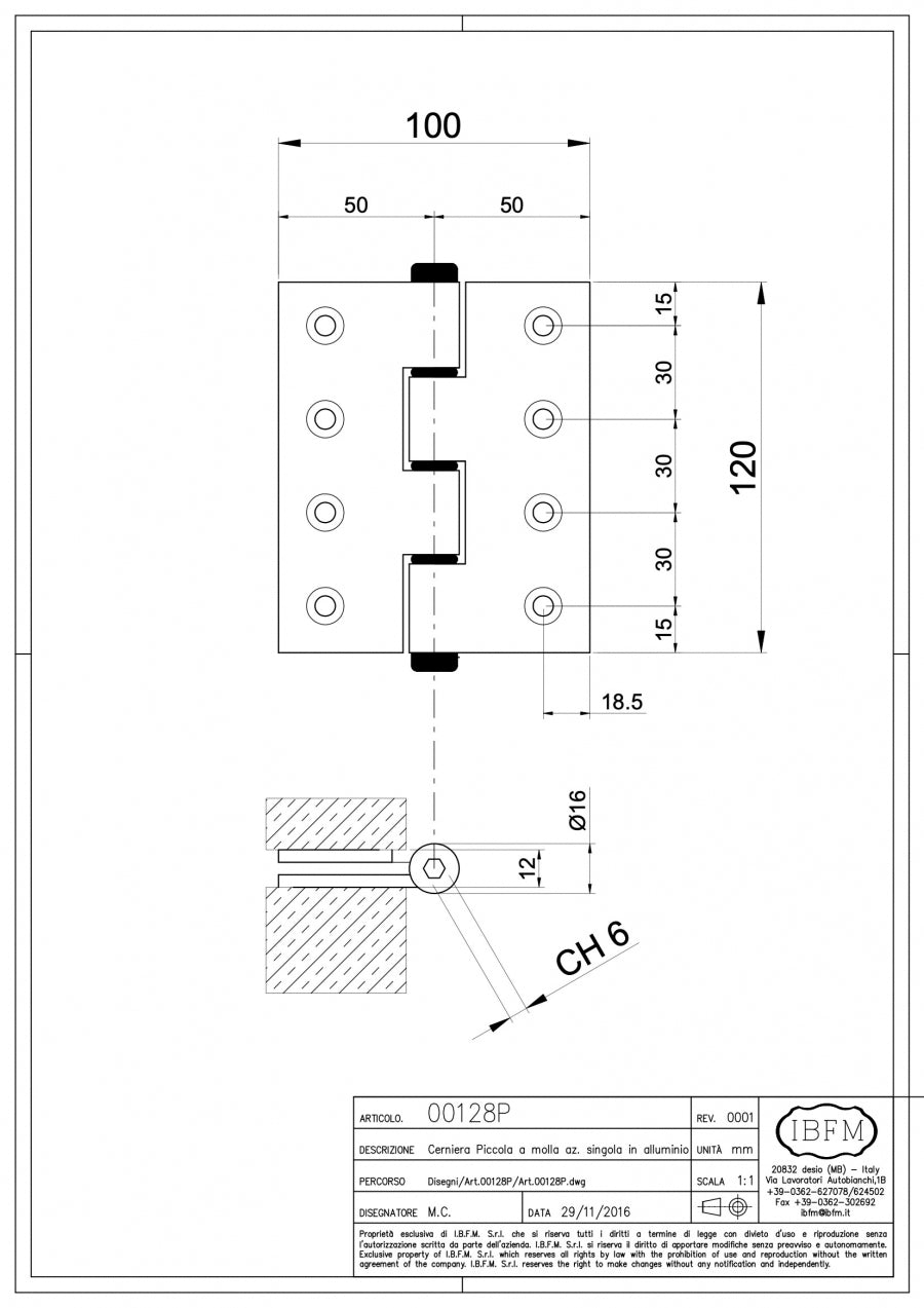 Cerniera a Molla - disegno tecnico