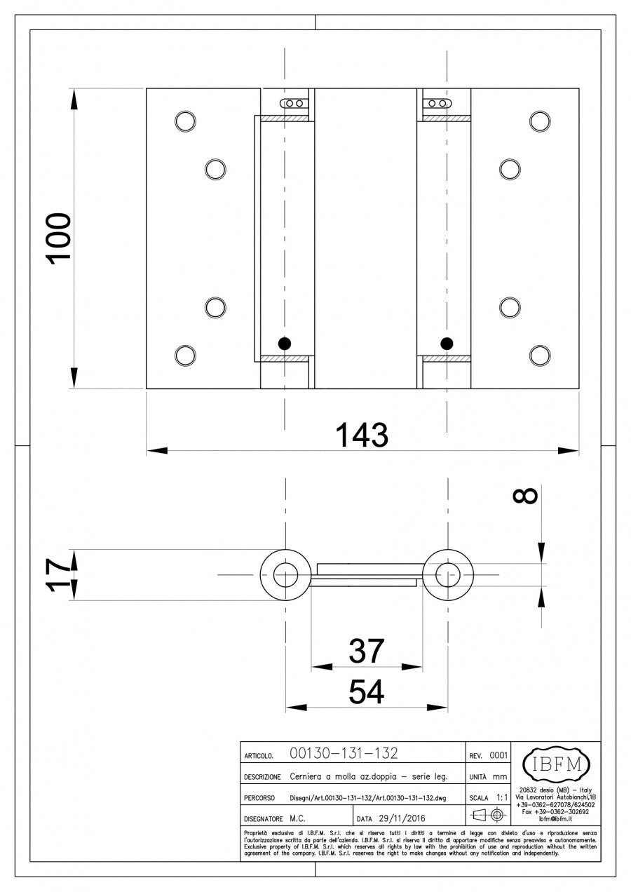 Cerniera a Molla - disegno tecnico