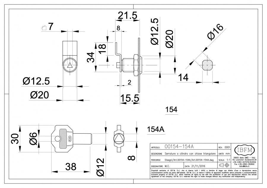 Serratura a Cilindro - disegno tecnico