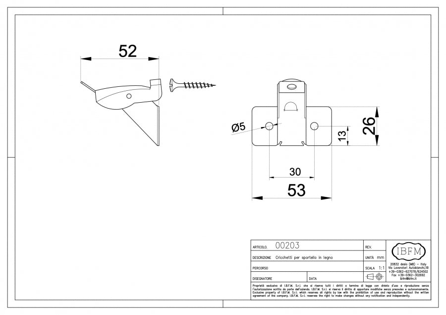 Cricchetto per Sportelli - disegno tecnico