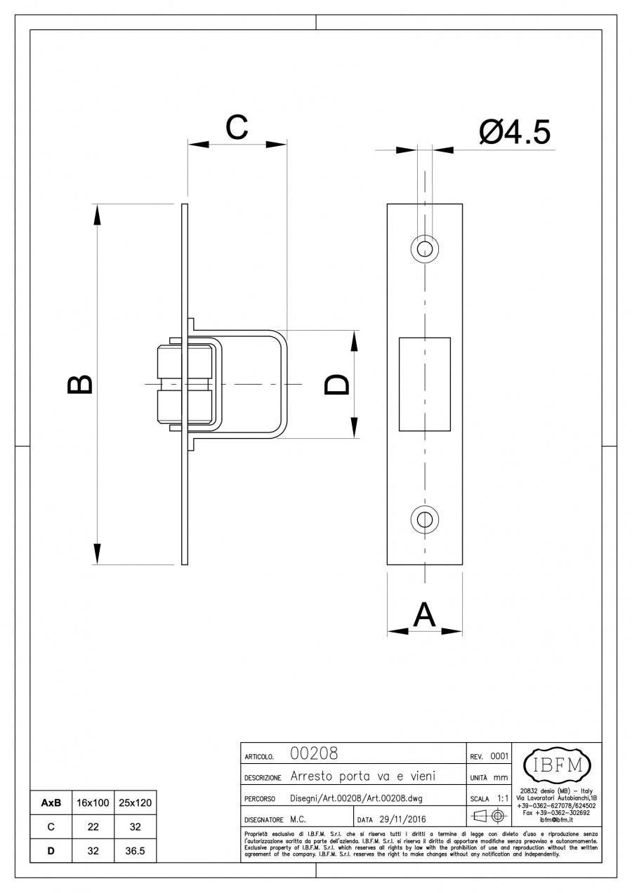 Arresto per Porta - disegno tecnico