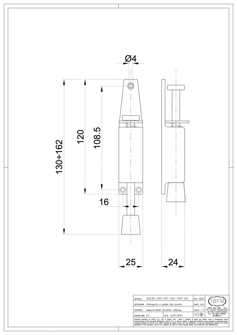 Fermaporta a Pedale Tipo Piccolo - disegno tecnico