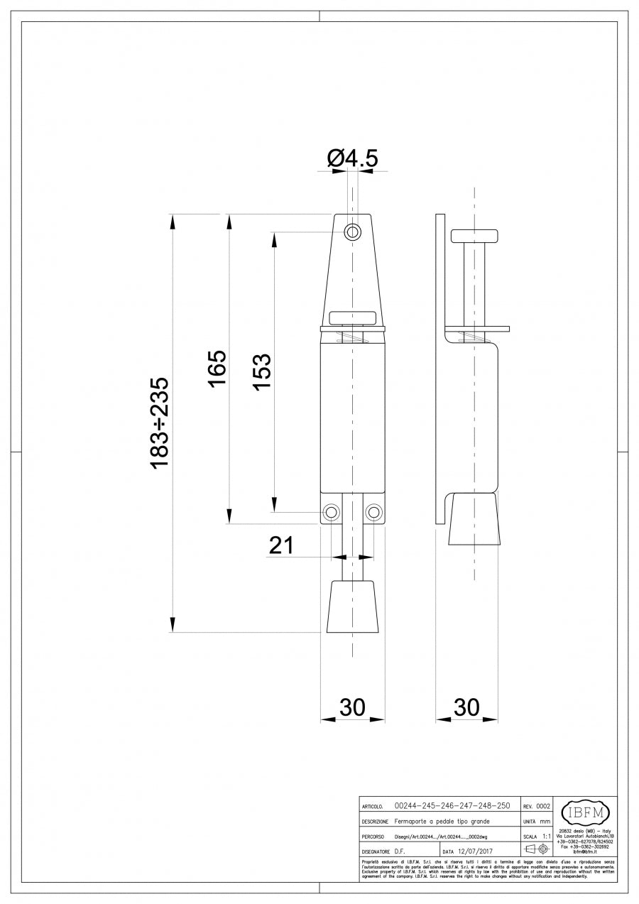 Fermaporta a Pedale Tipo Grande - disegno tecnico