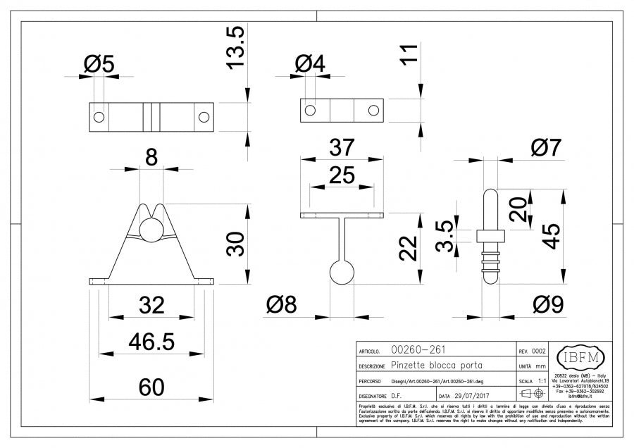 Pinzetta Blocca Porta - disegno tecnico