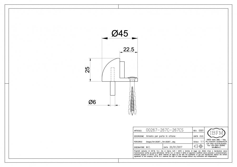 Arresto per Porta - disegno tecnico