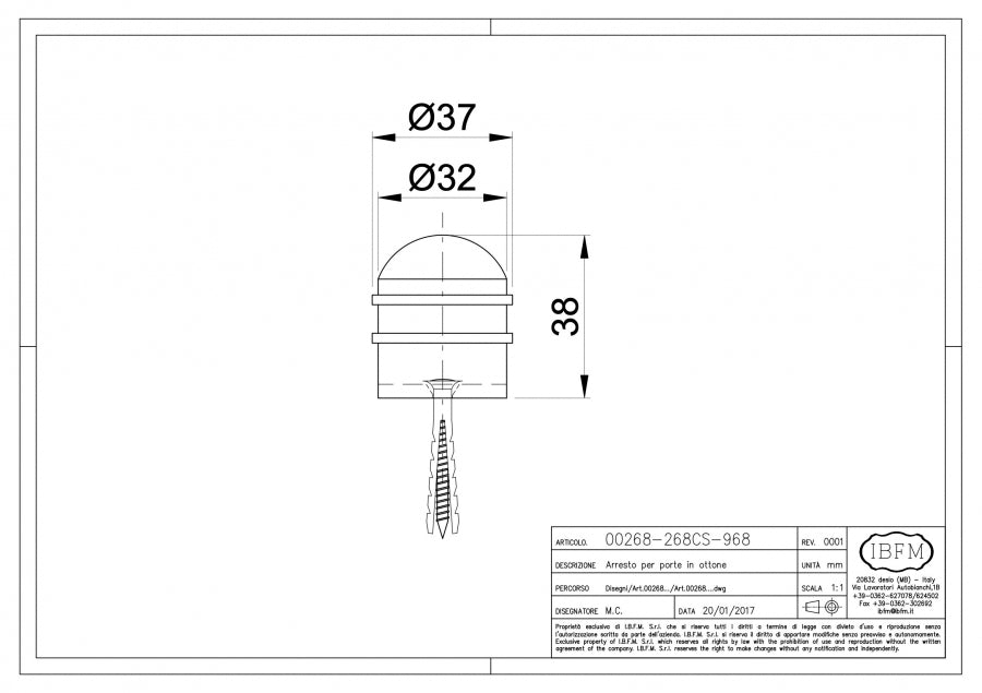 Arresto per Porta - disegno tecnico