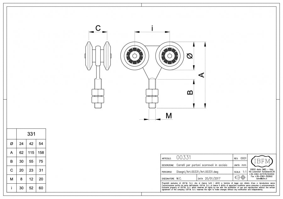 Carrello per Portone Scorrevole - disegno tecnico