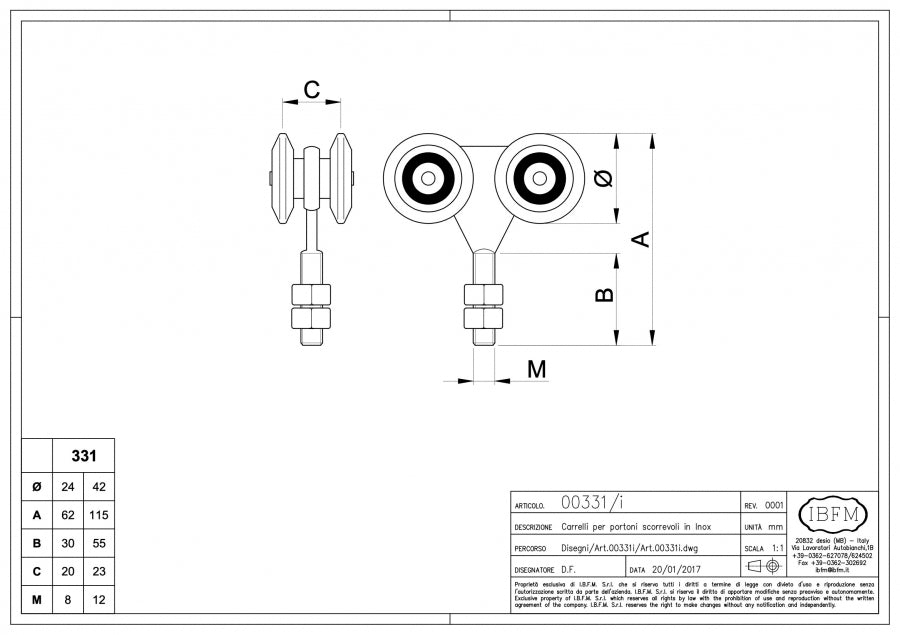 Carrello per Portone Scorrevole - disegno tecnico