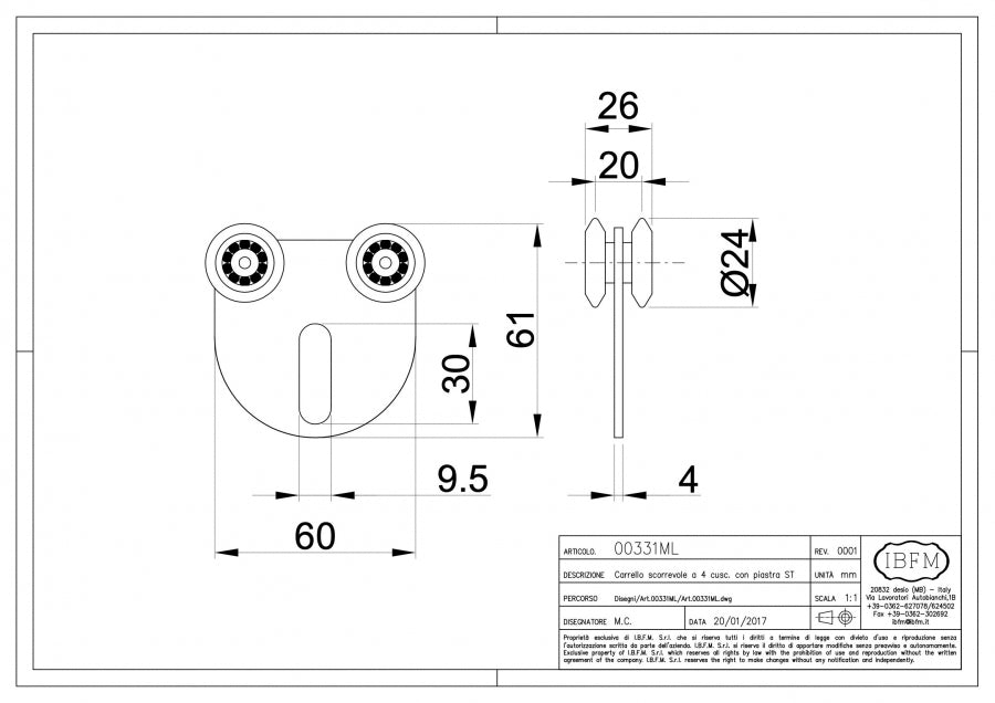 Carrello a 4 Cuscinetti - disegno tecnico