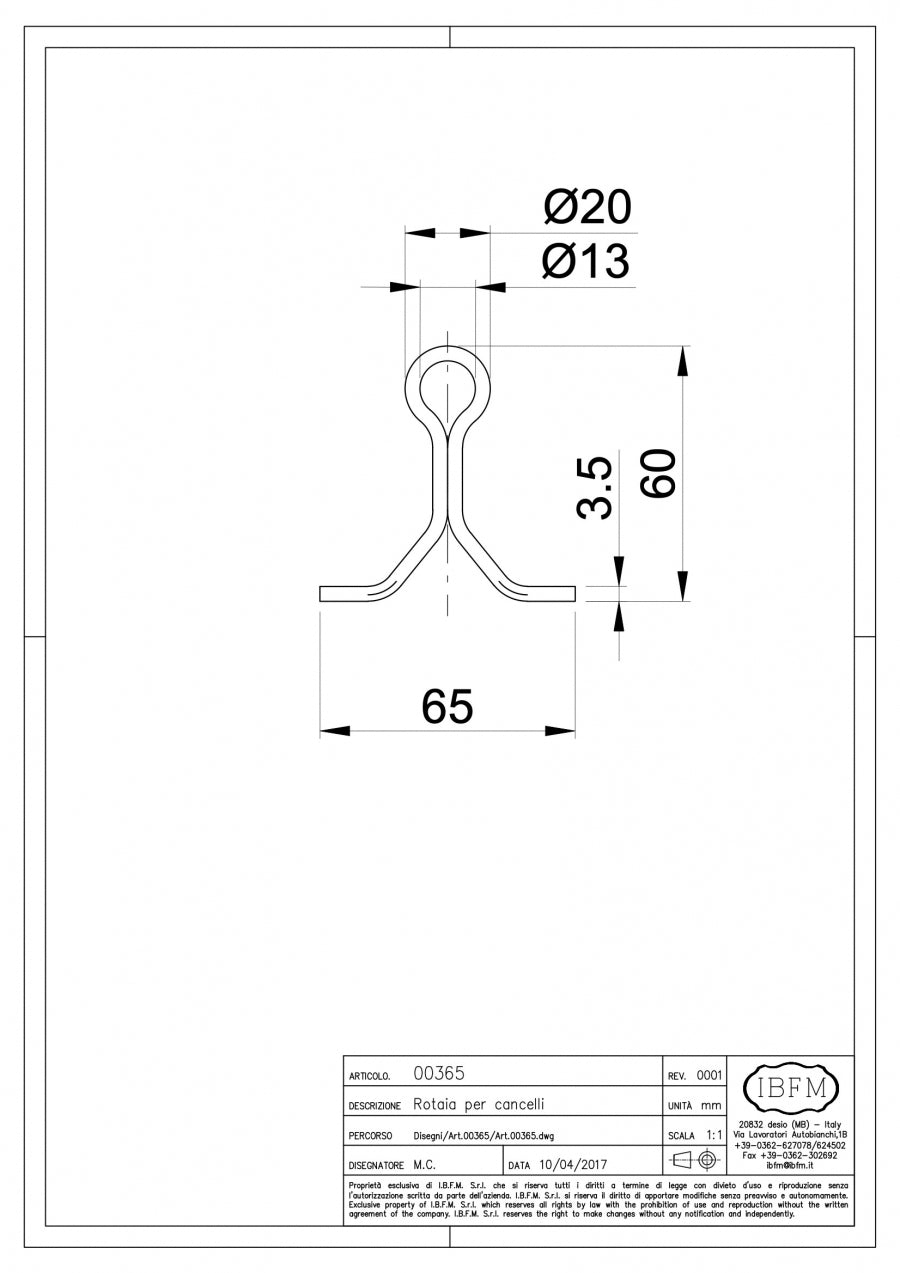 Rotaia per Cancelli - disegno tecnico