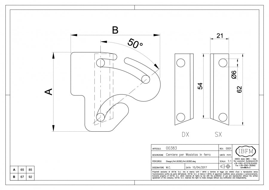 Cerniere per Wasistas - disegno tecnico