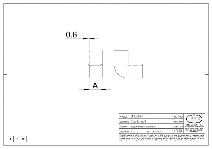 Copriangolo - disegno tecnico