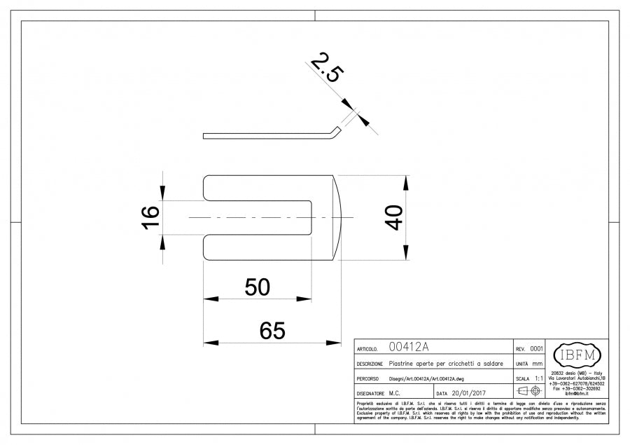 Piastrina per Cricchetto Sopraluci - disegno tecnico