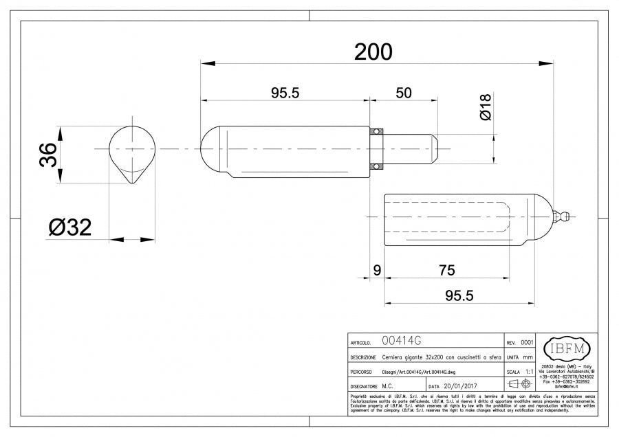 Cerniera Tornita a Goccia da Saldare - disegno tecnico