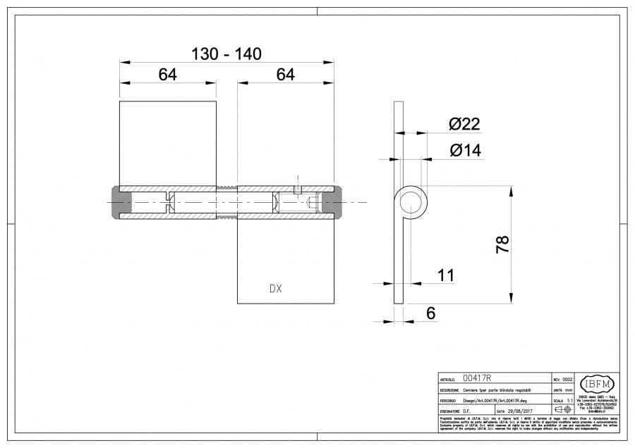 Cerniera per Porte Blindate Regolabile
