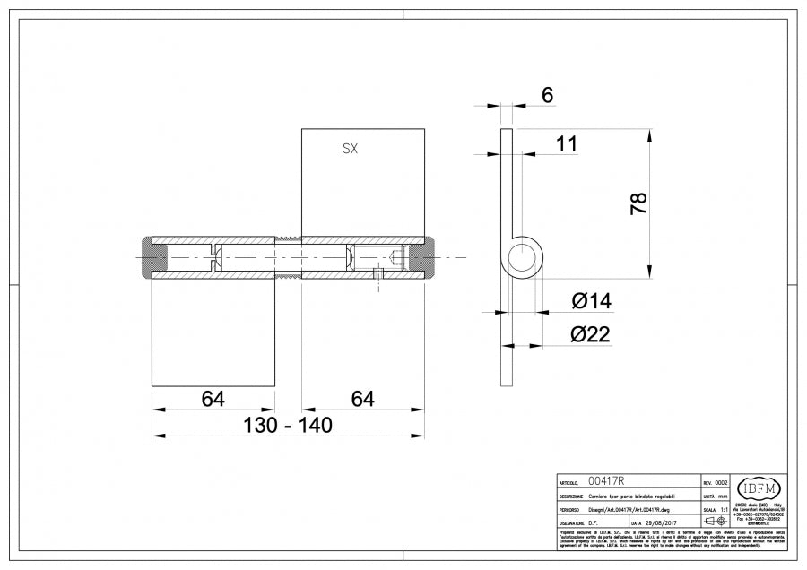 Cerniera per Porte Blindate Regolabile
