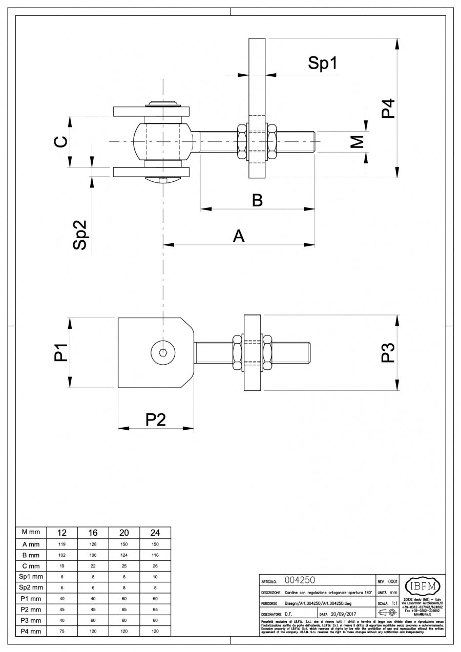 Cardine con Regolazione Ortogonale - disegno tecnico