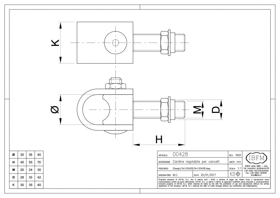 Cerniera Regolabile per Cancello - disegno tecnico