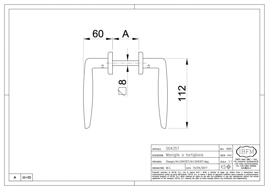 Maniglia a Tortiglione - disegno tecnico
