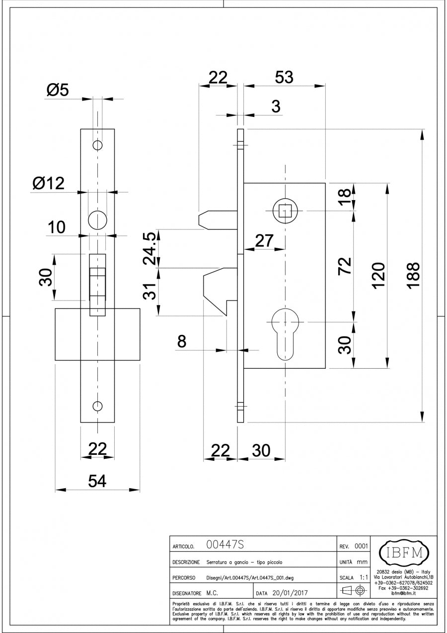 Serratura a Gancio - Tipo Piccolo - disegno tecnico
