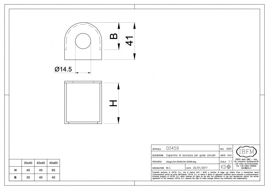 Coperchio di Sicurezza per Guida Cancello - disegno tecnico