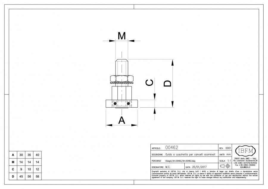 Guida a Cuscinetto - disegno tecnico