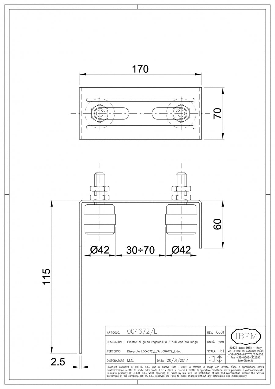 Piastre di Guida Regolabili a 2 Rulli - disegno tecnico