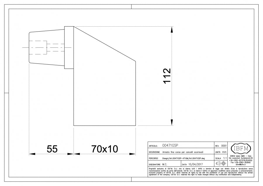 Arresto Fine Corsa - disegno tecnico