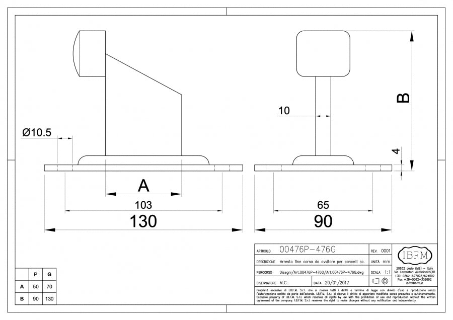 Arresto Fine Corsa - disegno tecnico