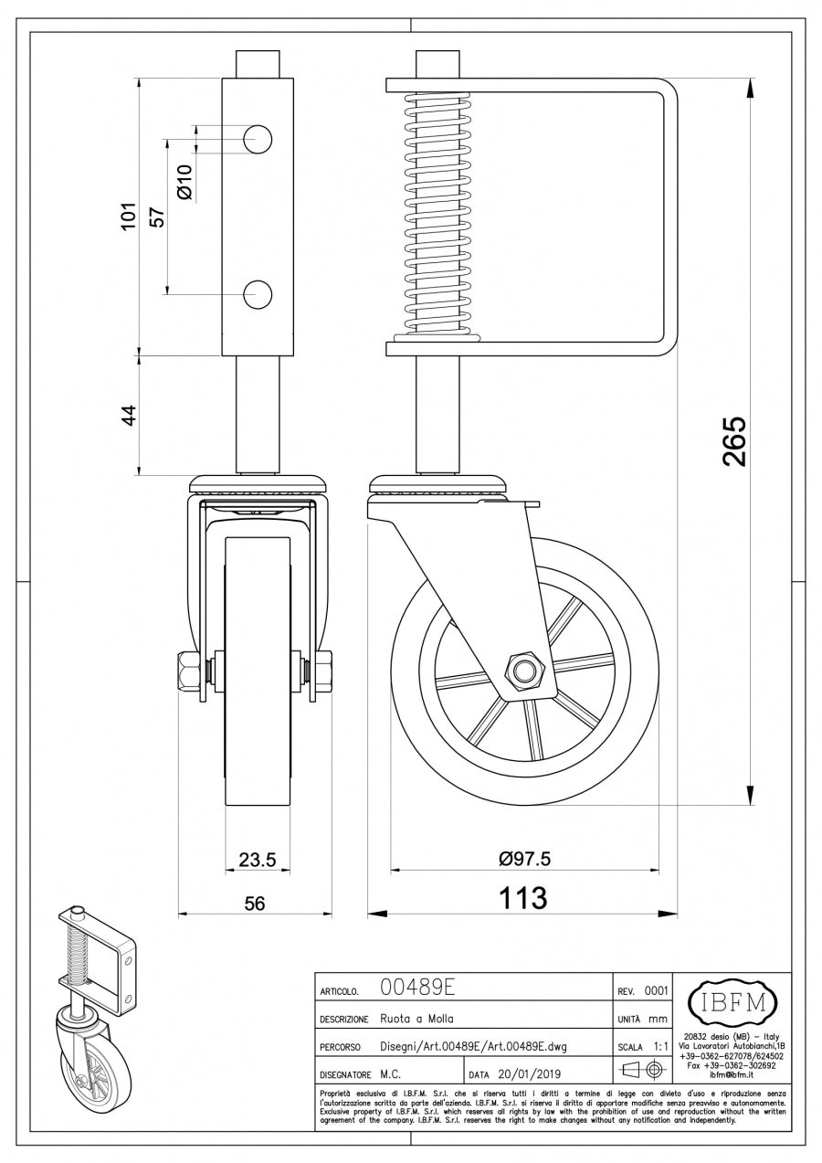Ruota di Supporto per Cancello a Battente - disegno tecnico