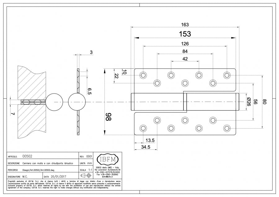 Cerniera con Molla - disegno tecnico