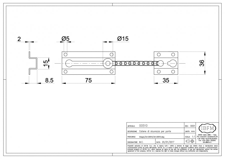 Catenella di Sicurezza per Porte - disegno tecnico