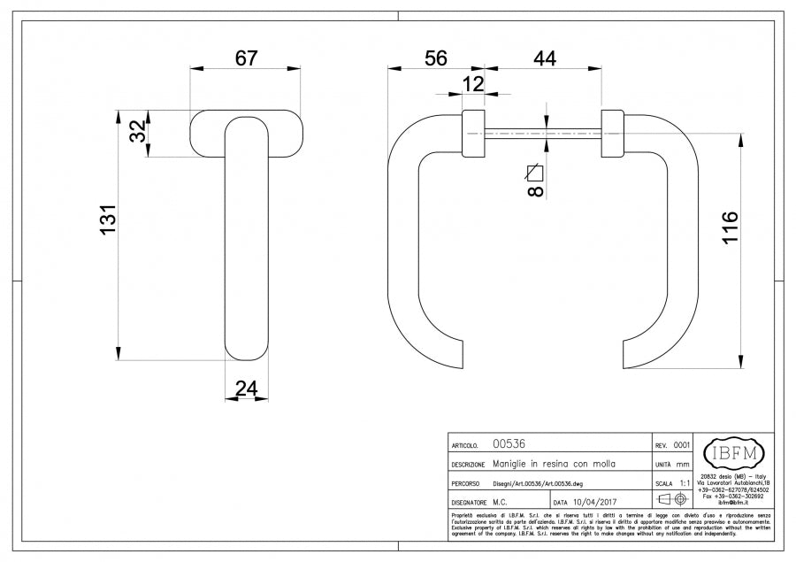 Maniglia con Molla - disegno tecnico