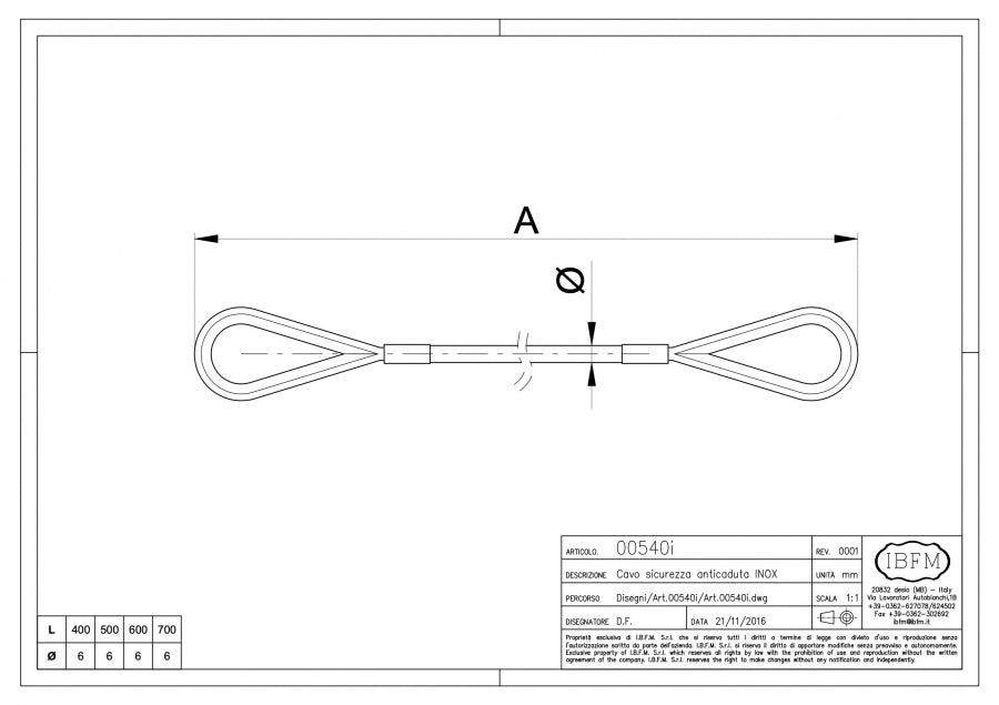 Sicurezza Anticaduta - disegno tecnico