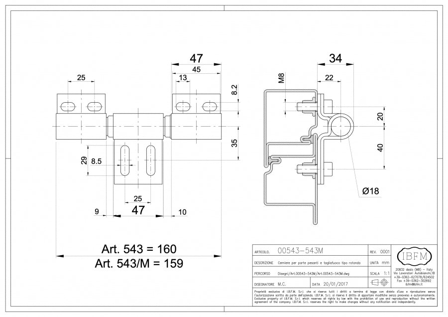 Cerniere per Porte Pesanti a 3 Ali - disegno tecnico