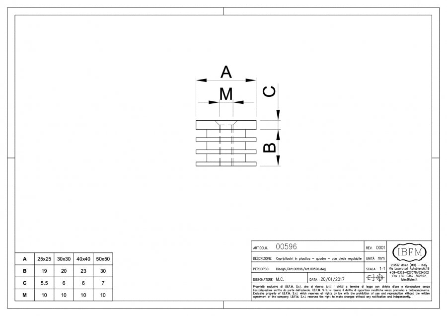 Tappo Regolabile Tipo Quadro - disegno tecnico