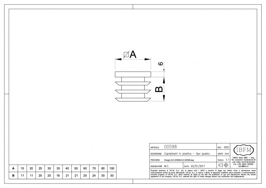 Copripilastro Tipo Quadro - disegno tecnico
