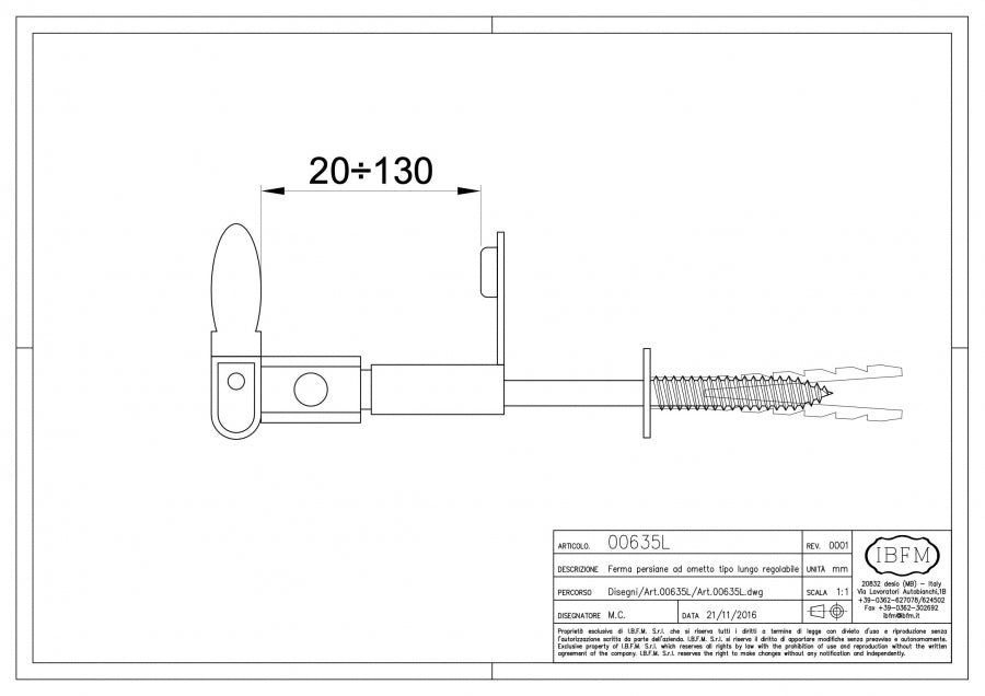 Ferma Persiane Tipo Lungo - disegno tecnico