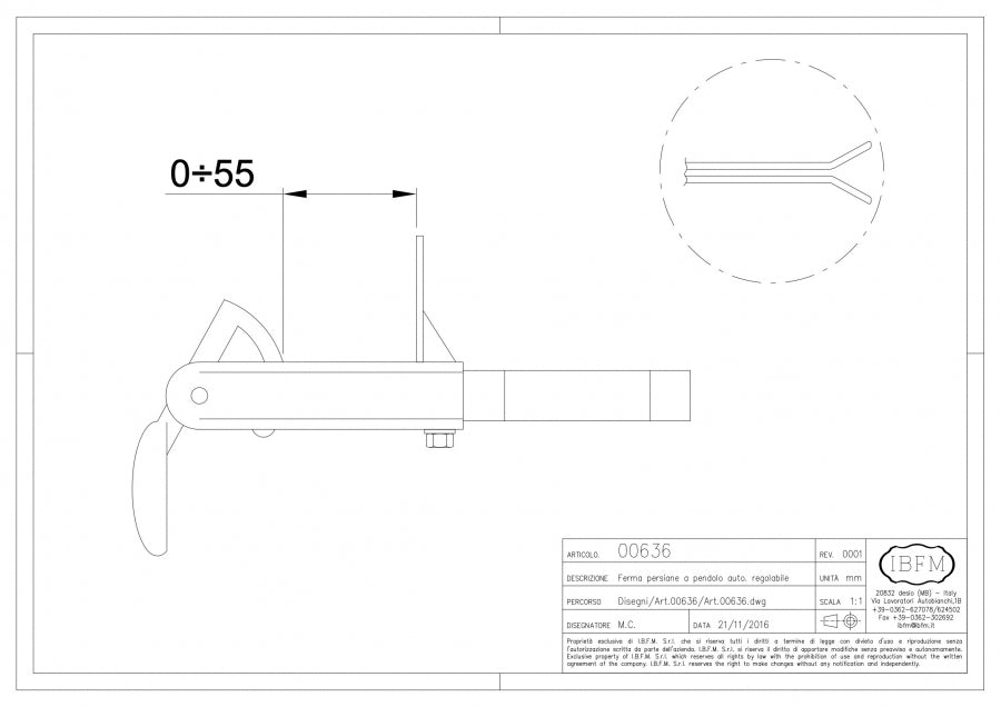 Ferma Persiane a Pendolo - disegno tecnico