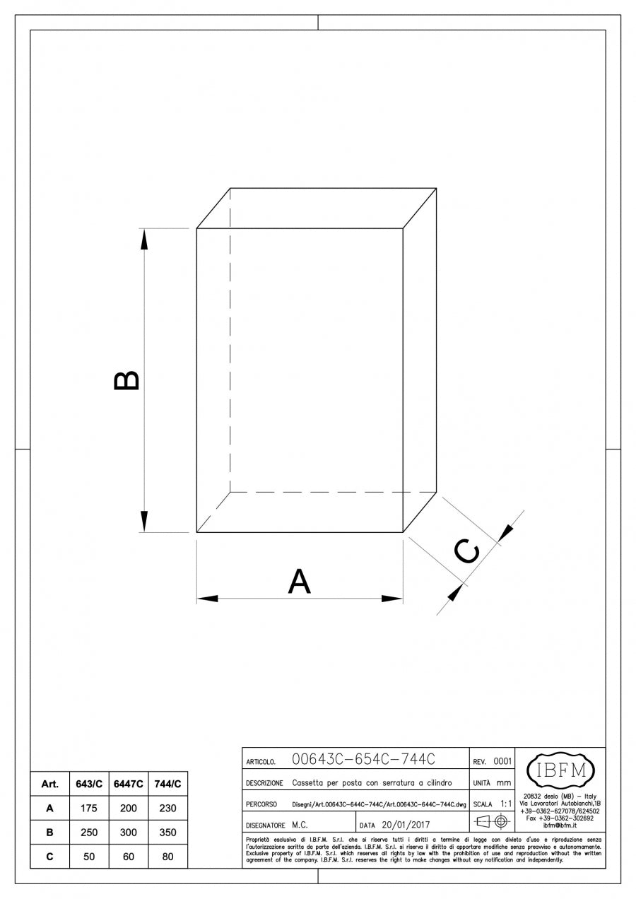 Cassetta per Posta - disegno tecnico