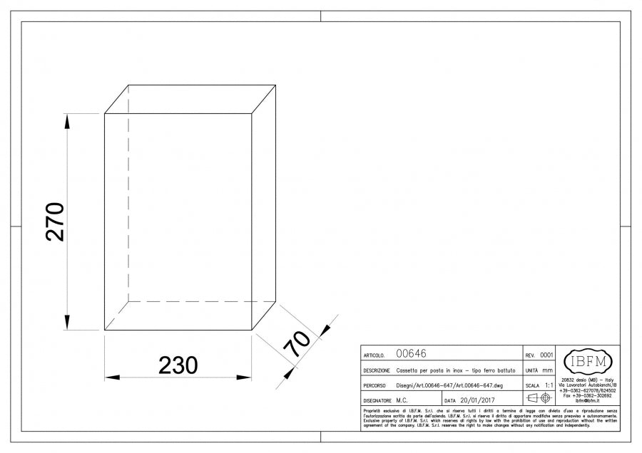 Cassetta Per Posta - disegno tecnico