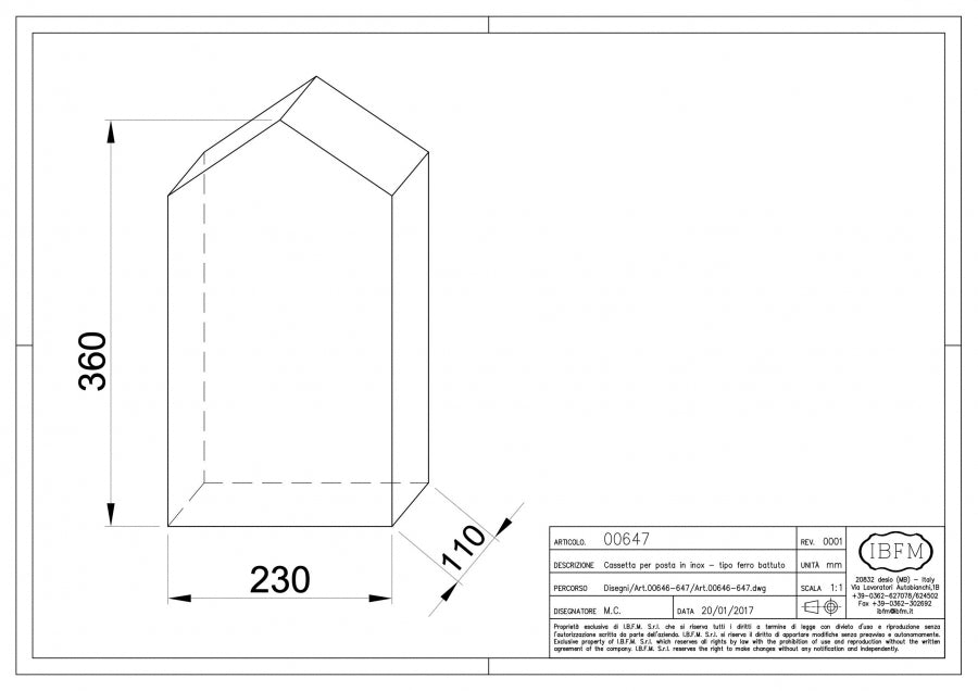 Cassetta Per Posta - disegno tecnico