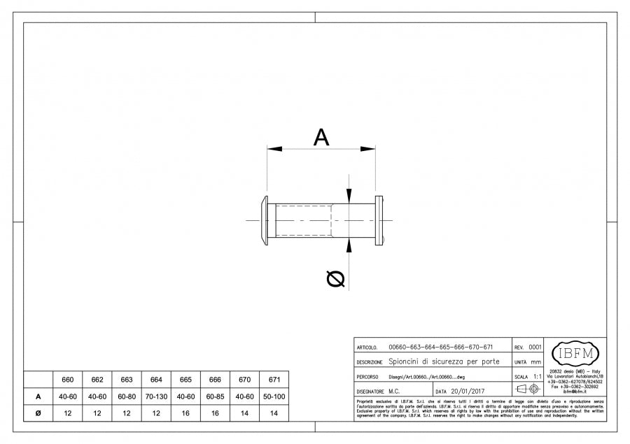 Spioncini di Sicurezza - disegno tecnico