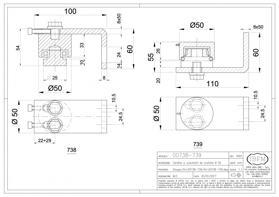 Cardine a Cuscinetti - disegno tecnico